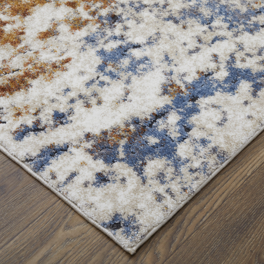 5' X 8' Ivory Blue and Brown Abstract Power Loom Area Rug - Home & Garden