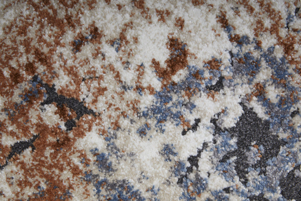 10' X 14' Blue Gray and Brown Abstract Power Loom Worn Faded Area Rug - Home & Garden