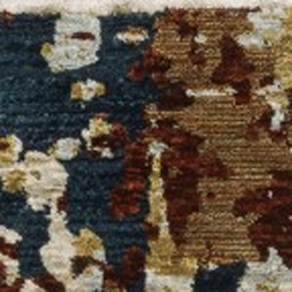 5' X 8' Beige Rust And Light Blue Abstract Distressed Area Rug With Fringe - Home & Garden