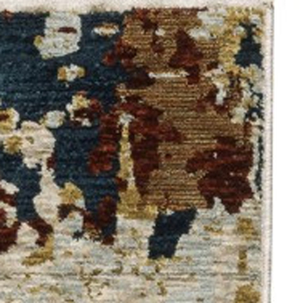 5' X 8' Beige Rust And Light Blue Abstract Distressed Area Rug With Fringe - Home & Garden