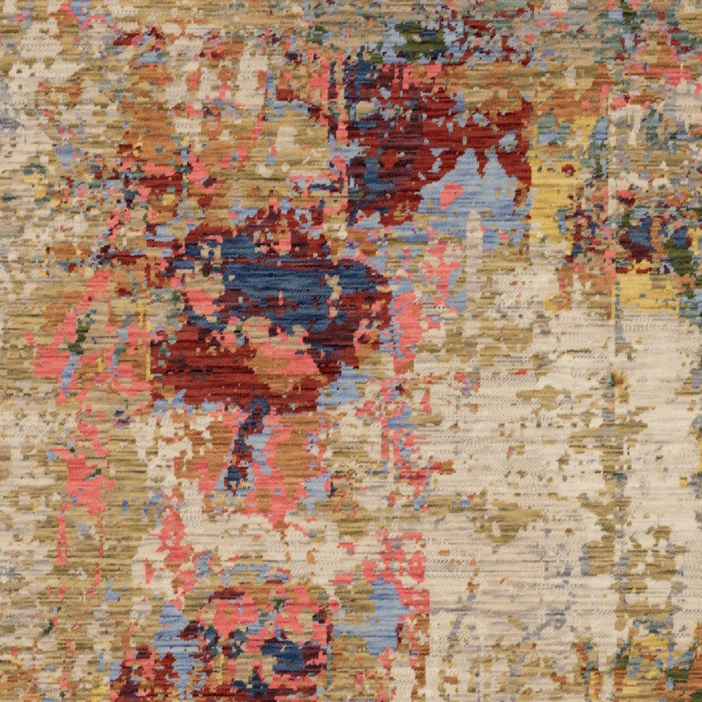10' X 13' Beige Salmon And Tan Abstract Area Rug With Fringe - Home & Garden
