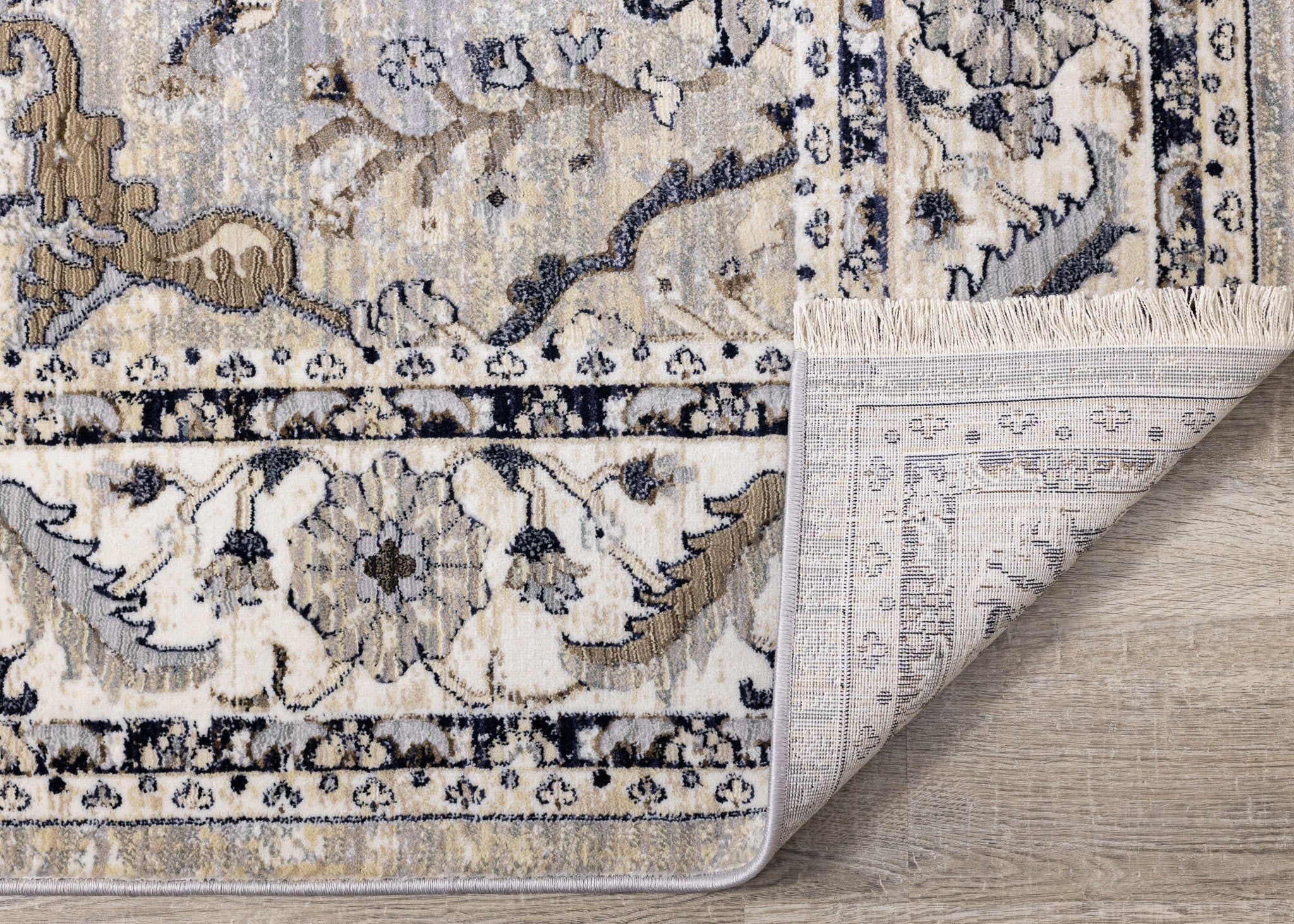 8' Beige Gray And Black Medallion Runner Rug - Home & Garden