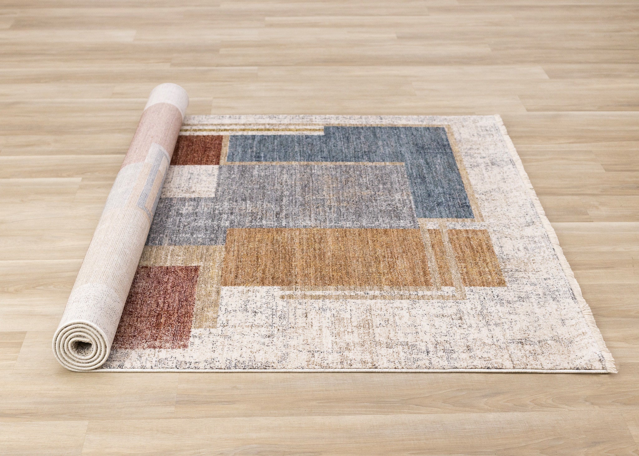 5' X 8' Cream Blue And Brown Geometric Area Rug - Home & Garden