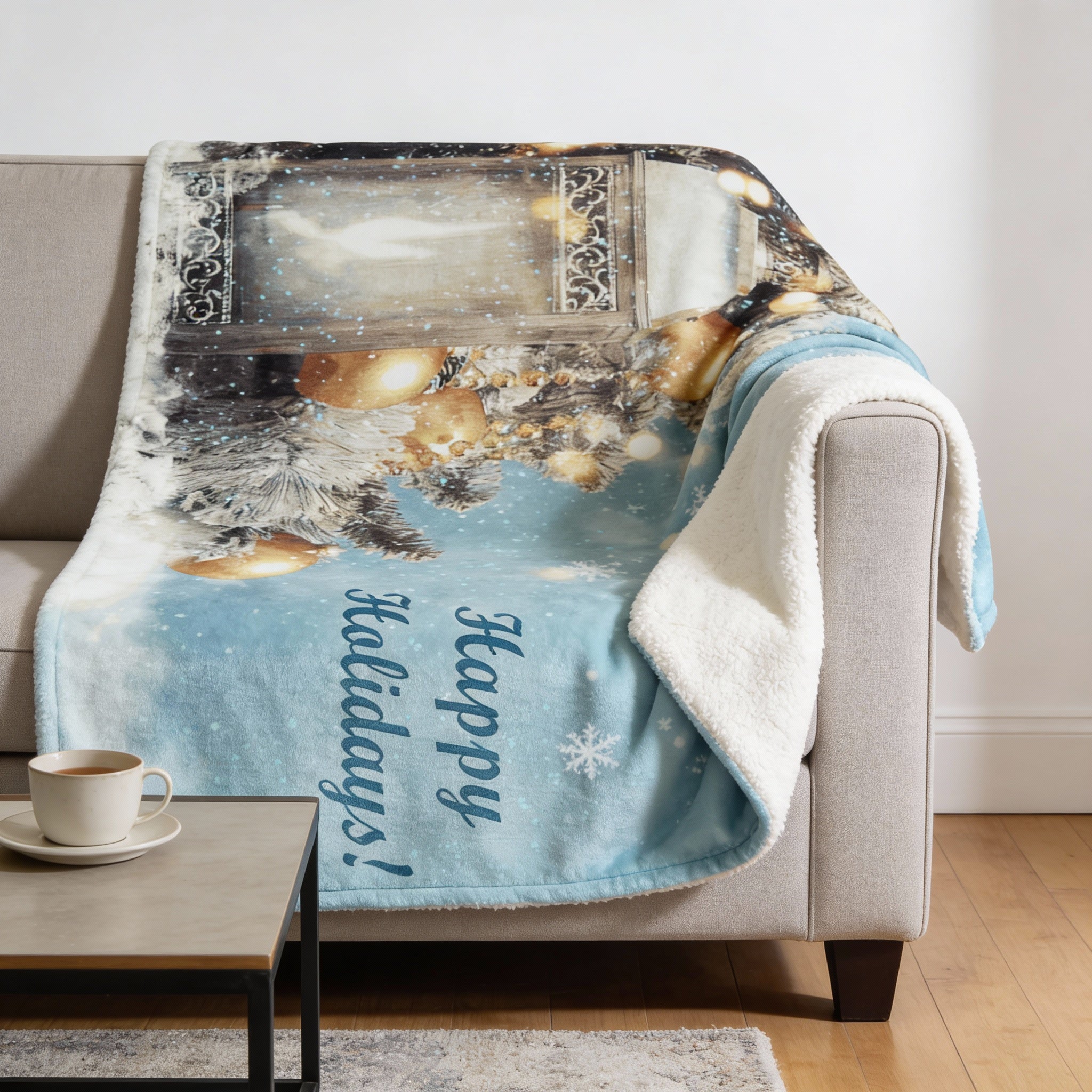 50" X 70" Blue Gold And Ivory Microfiber Floral Plush Throw Blanket - Home & Garden