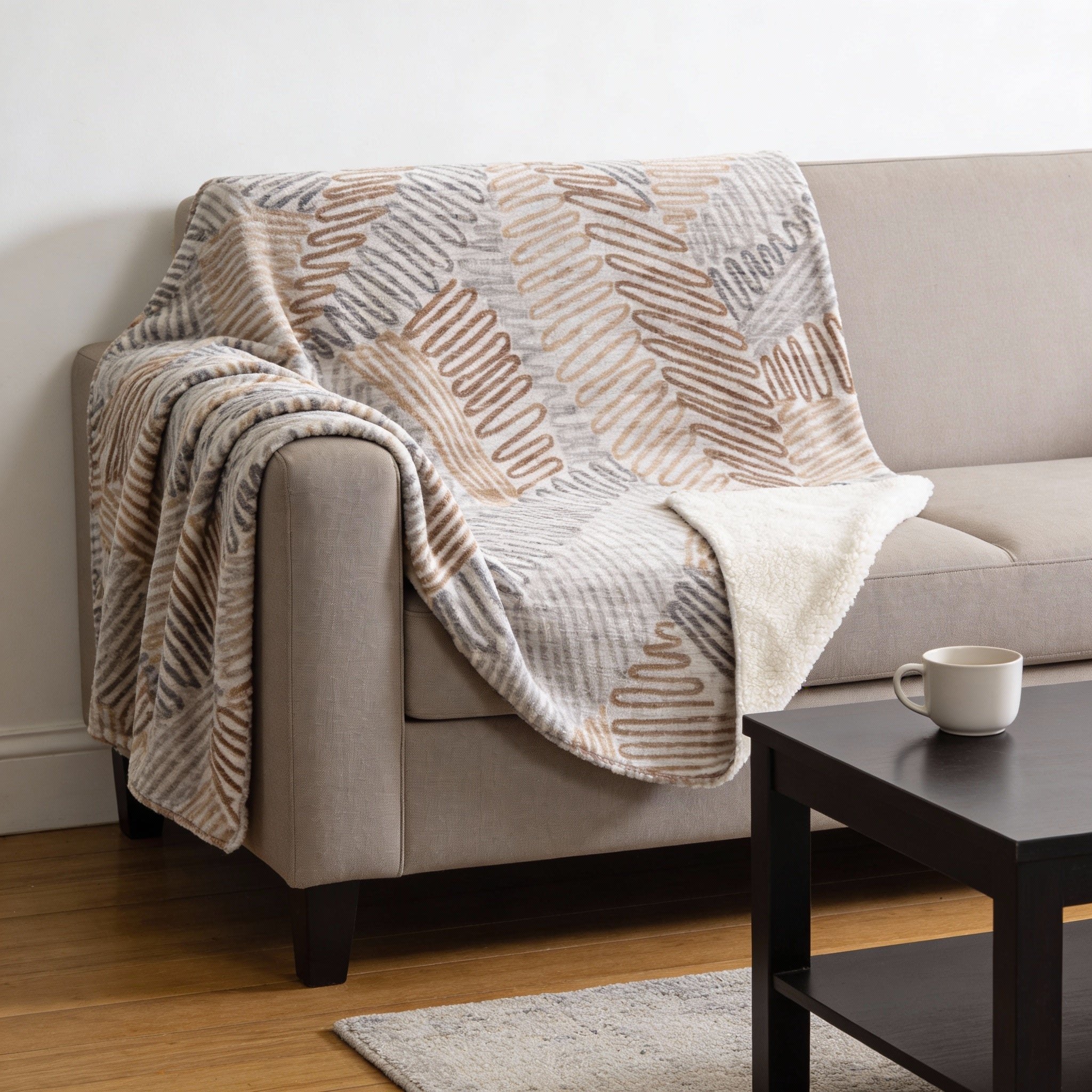 50" X 70" Coffee And Gray Microfiber Abstract Plush Throw Blanket - Home & Garden
