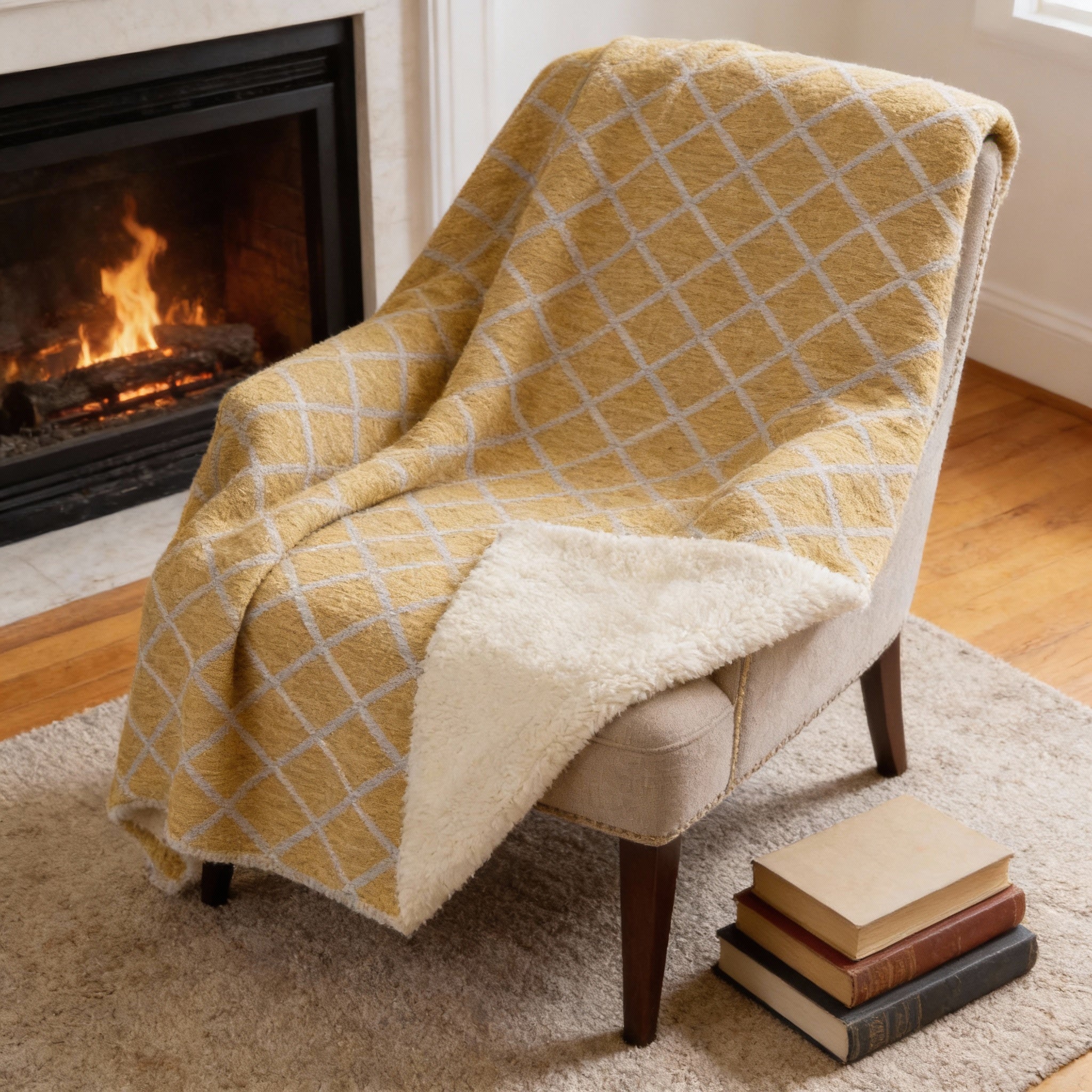 50" X 70" Gold And Ivory Microfiber Geometric Plush Throw Blanket - Home & Garden