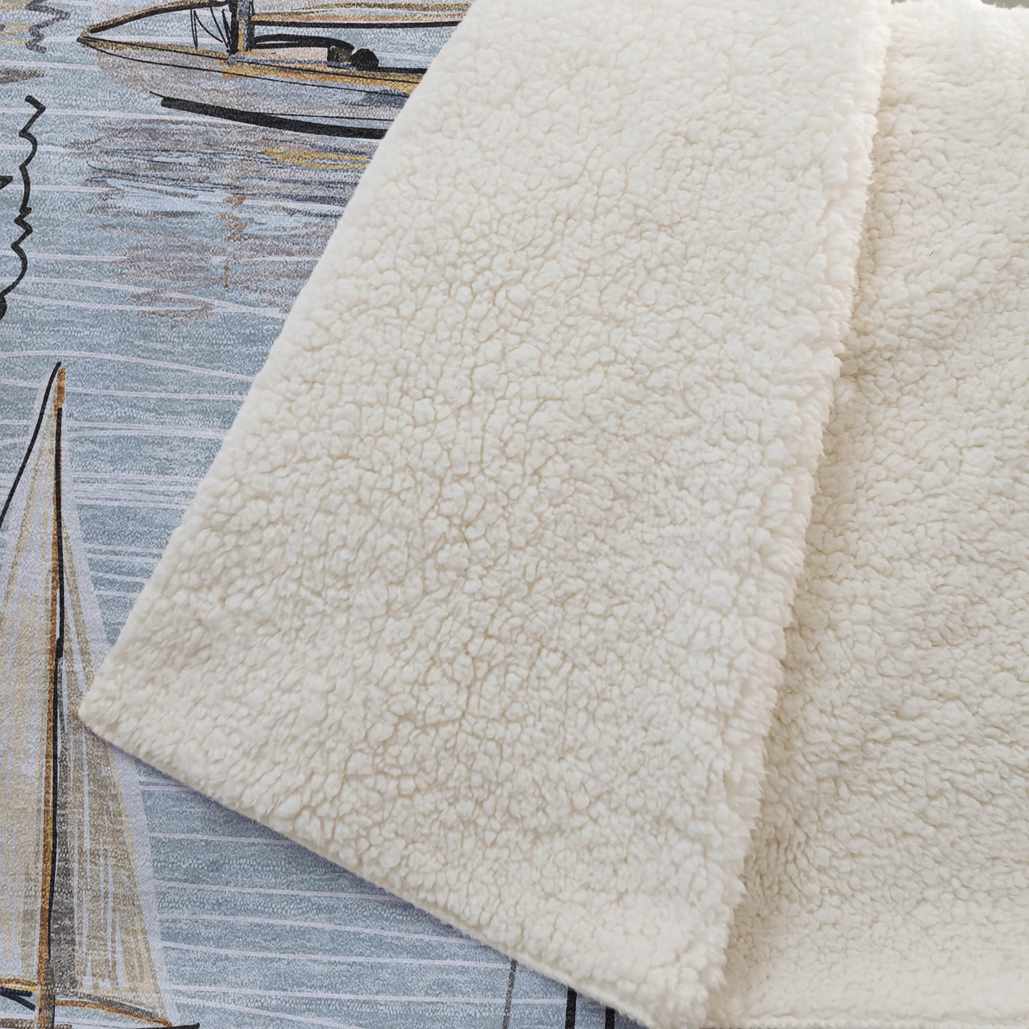 50" X 70" Beige Ivory And Sky Blue Sailboat Microfiber Plush Throw Blanket - Home & Garden