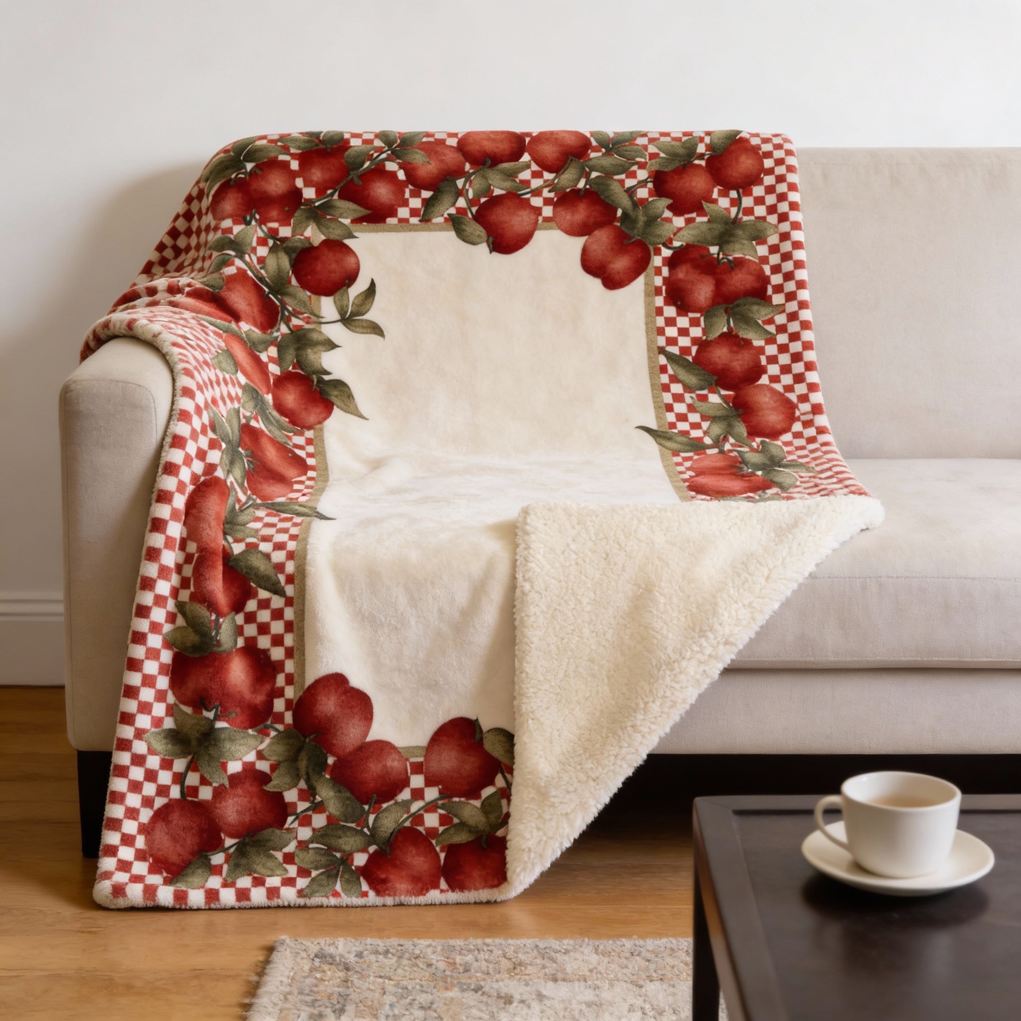 50" X 70" Red Ivory And Green Microfiber Checkered Plush Throw Blanket - Home & Garden