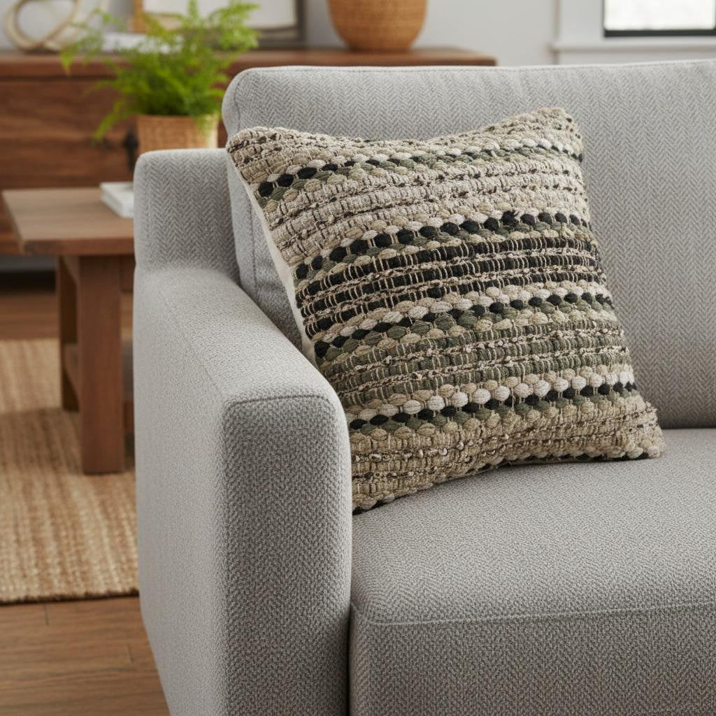 18" Beige And Brown Beach Striped Cotton Blend Throw Pillow Cover - Home & Garden
