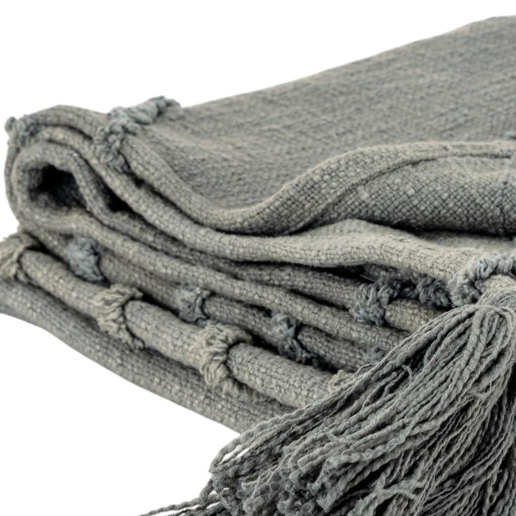 50" X 60" Gray Cotton Woven Geometric Throw Blanket with Tassels - Home & Garden