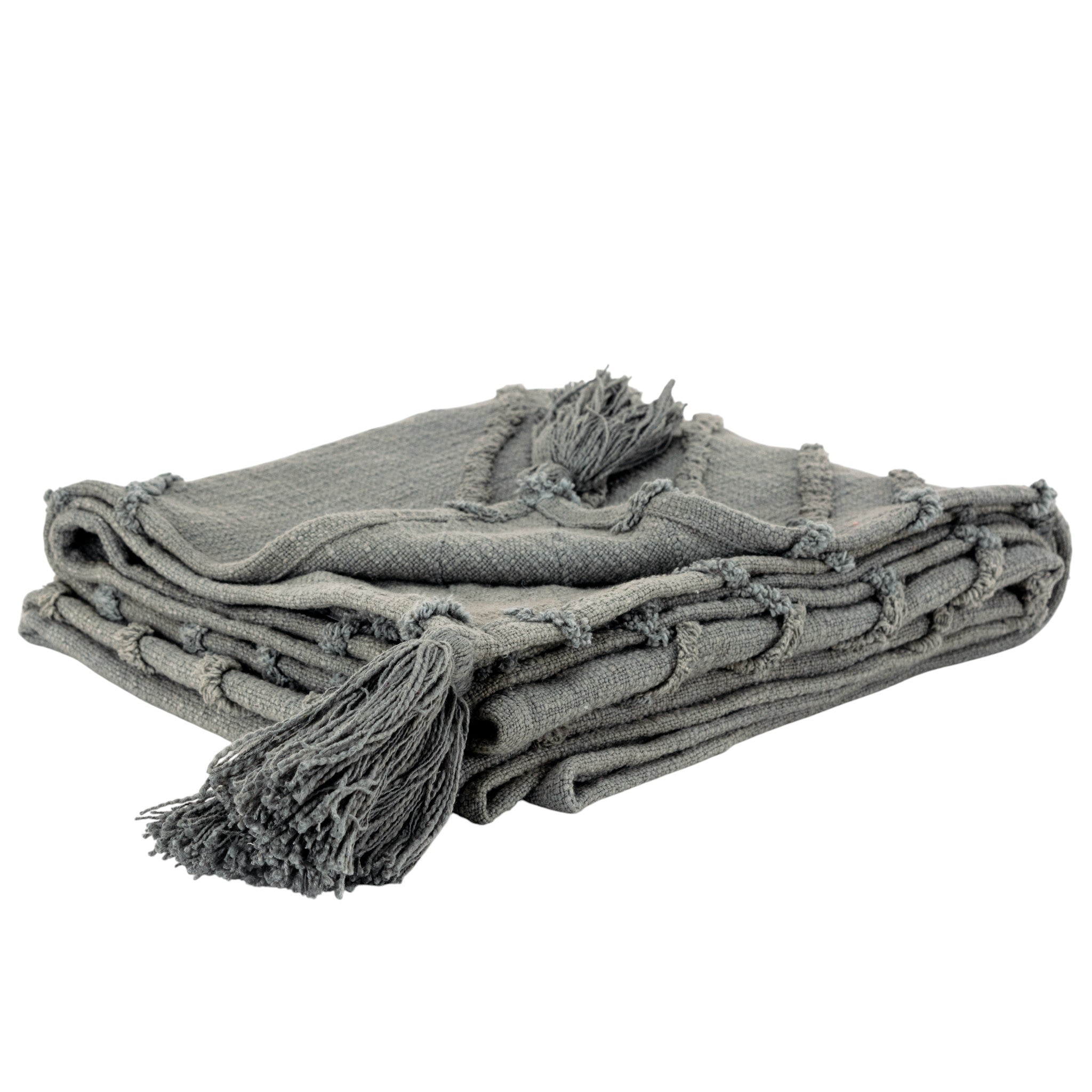 50" X 60" Gray Cotton Woven Geometric Throw Blanket with Tassels - Home & Garden