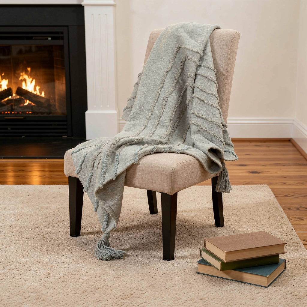 50" X 60" Gray Cotton Woven Geometric Throw Blanket with Tassels - Home & Garden