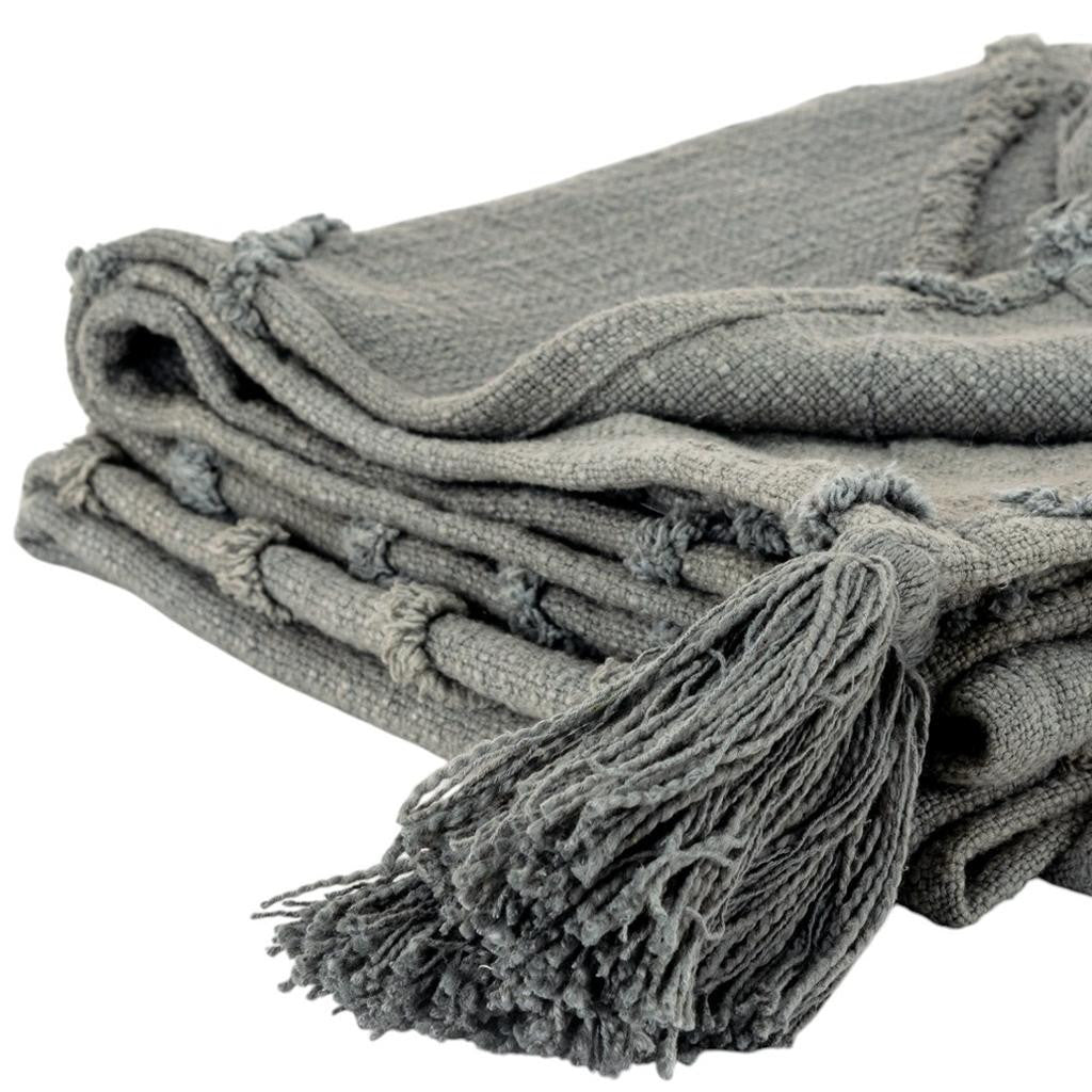 50" X 60" Gray Cotton Woven Geometric Throw Blanket with Tassels - Home & Garden