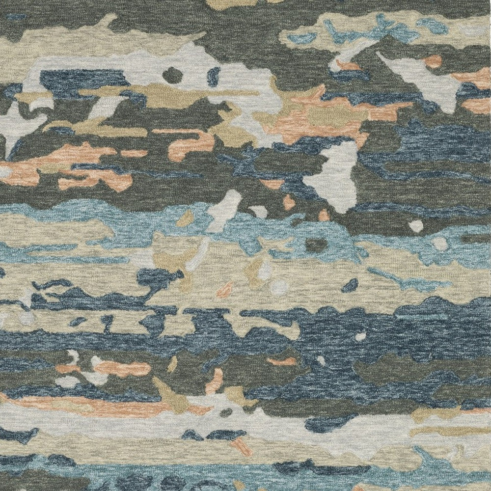 10' X 13' Gray And Blue Wool Abstract Hand Tufted Area Rug - Home & Garden