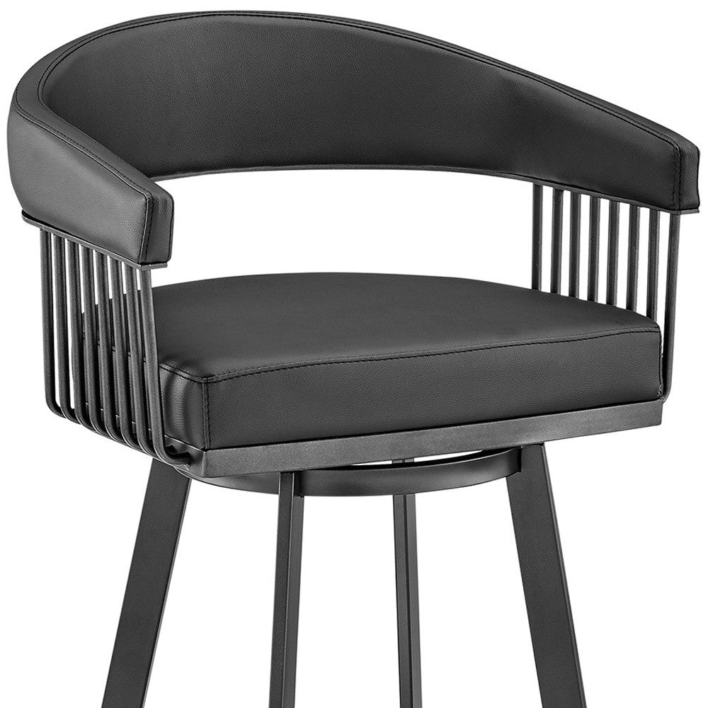 29" Black Fabric And Iron Low Back Bar Height Swivel Bar Chair - Living Room