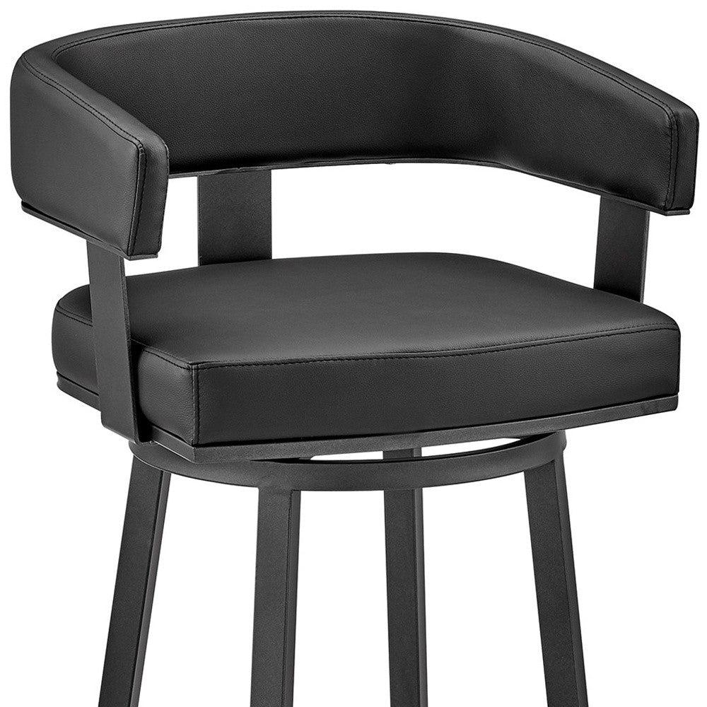 26" Black Fabric And Iron Low Back Counter Height Swivel Bar Chair - Living Room