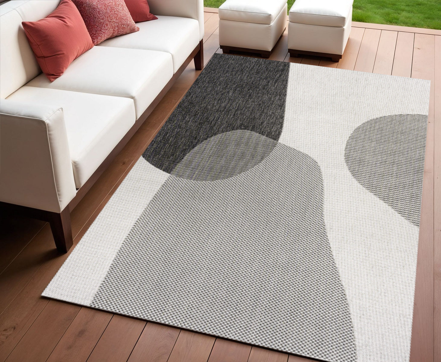 4' X 6' Cream And Black Geometric Indoor Outdoor Area Rug - Sports & Outdoor