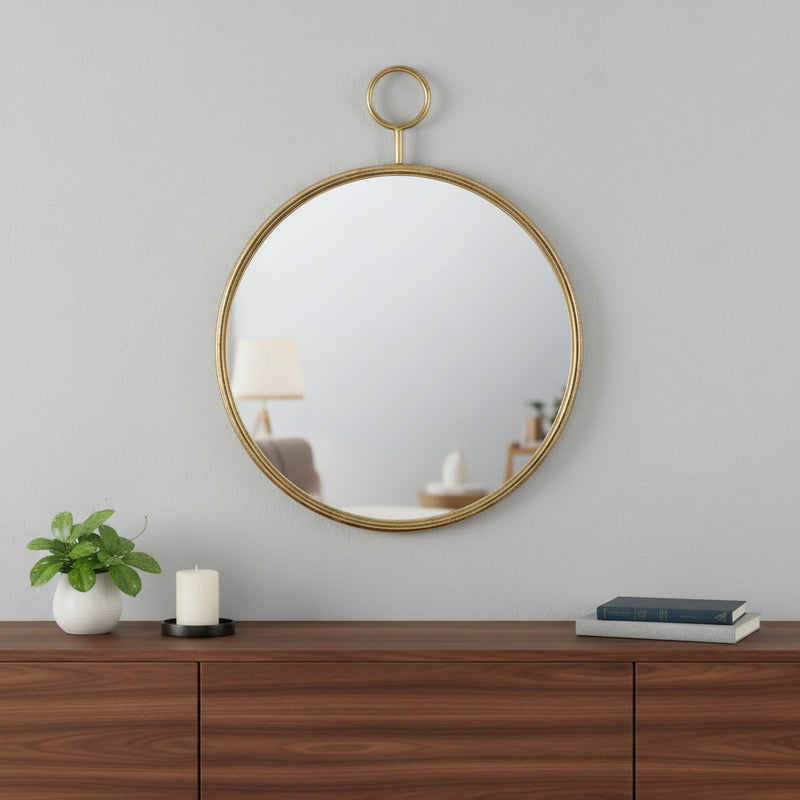 28" Gold Round Iron Framed Accent Mirror - Bed & Bath