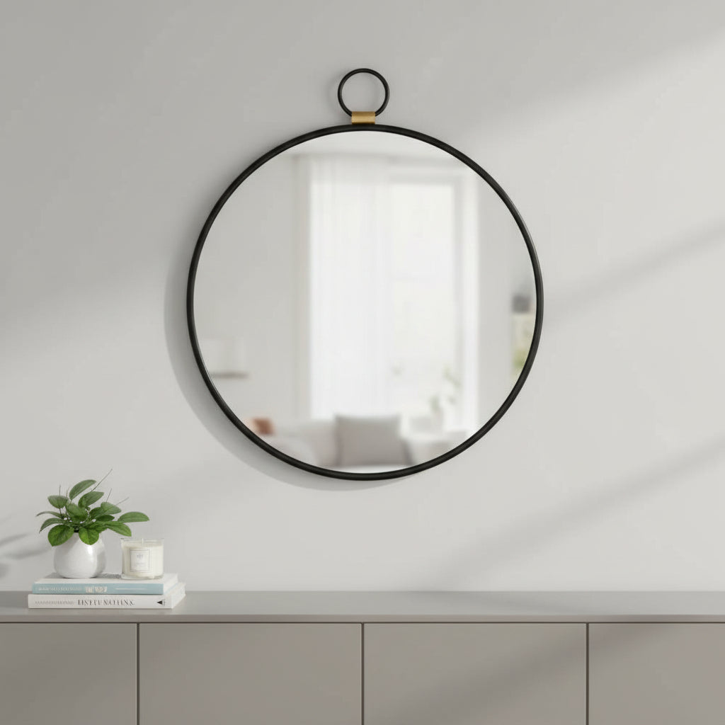 28" Black Round Iron Framed Accent Mirror - Bed & Bath