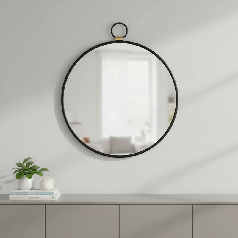 28" Black Round Iron Framed Accent Mirror - Bed & Bath