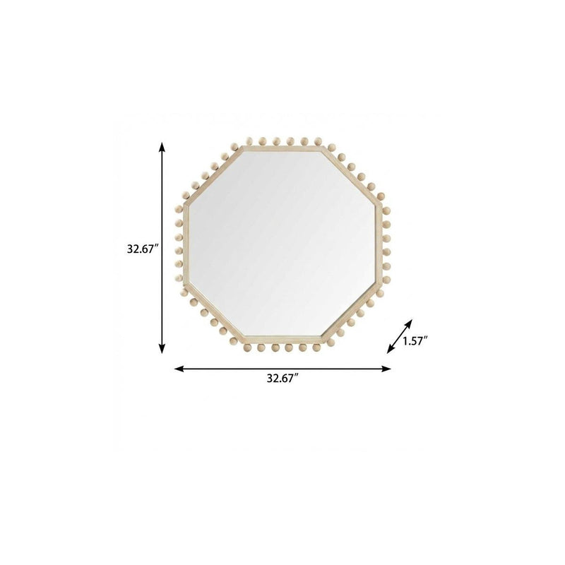 33" Natural Wood Octagon Beaded Framed Accent Mirror - Bed & Bath