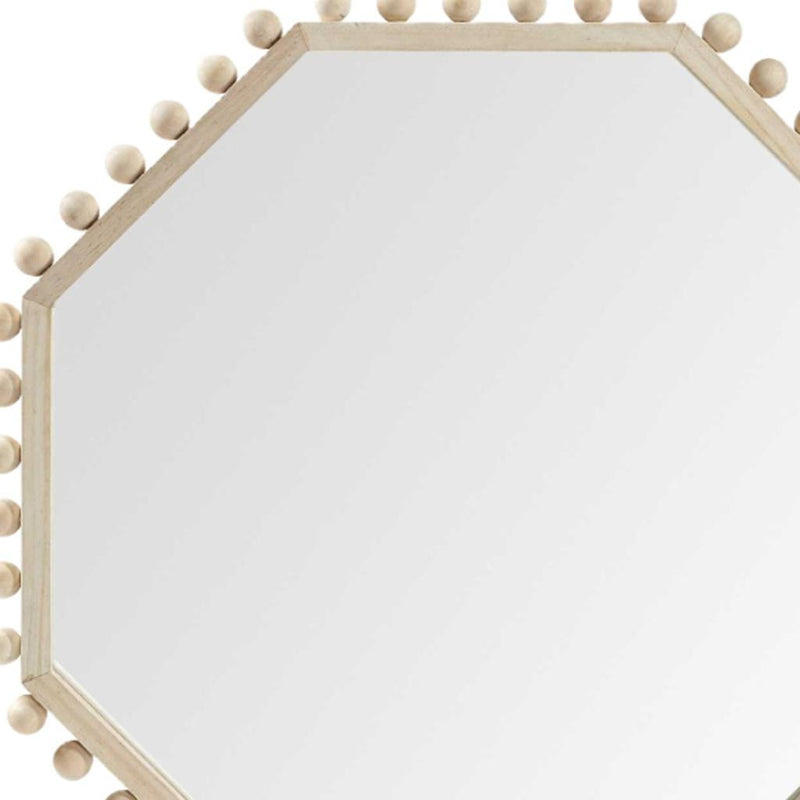 33" Natural Wood Octagon Beaded Framed Accent Mirror - Bed & Bath