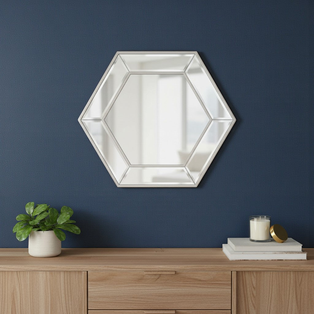 18" Silver Hexagon Glass Framed Accent Mirror - Bed & Bath