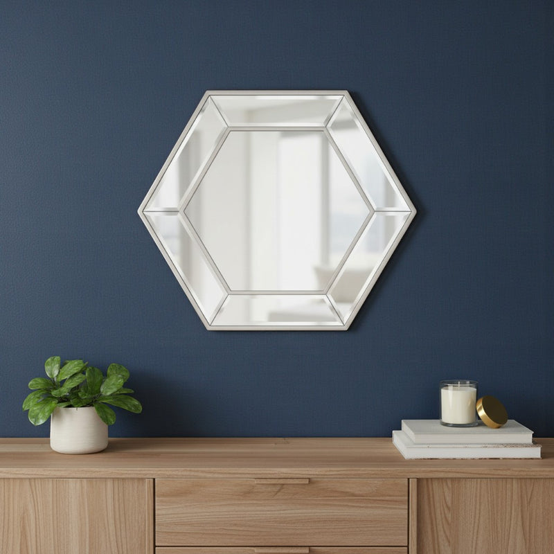 18" Silver Hexagon Glass Framed Accent Mirror - Bed & Bath