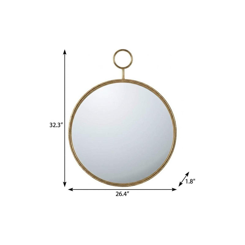 32" Gold Round Iron Framed Accent Mirror - Bed & Bath