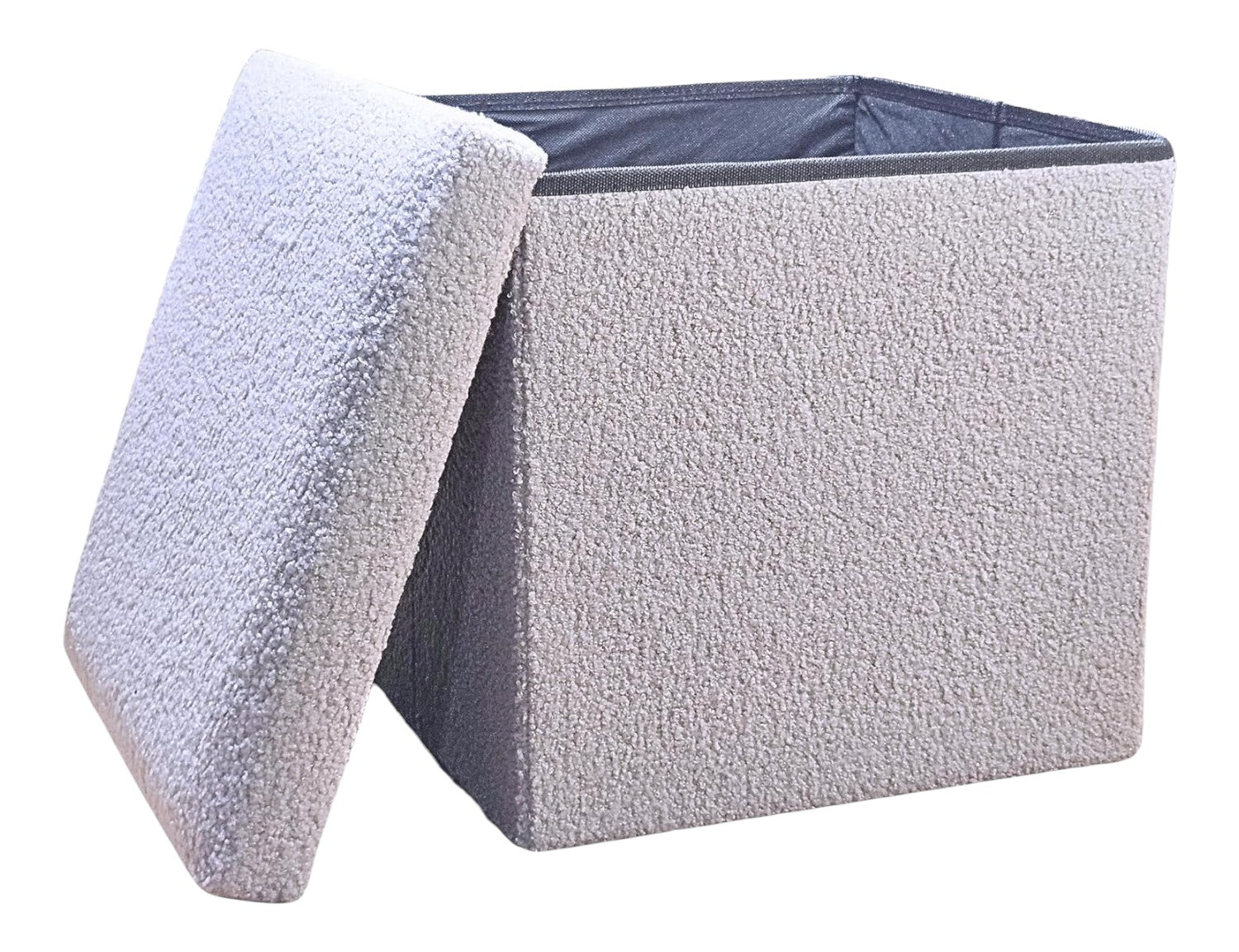 12" Gray Boucle Cube Ottoman With Storage - Living Room