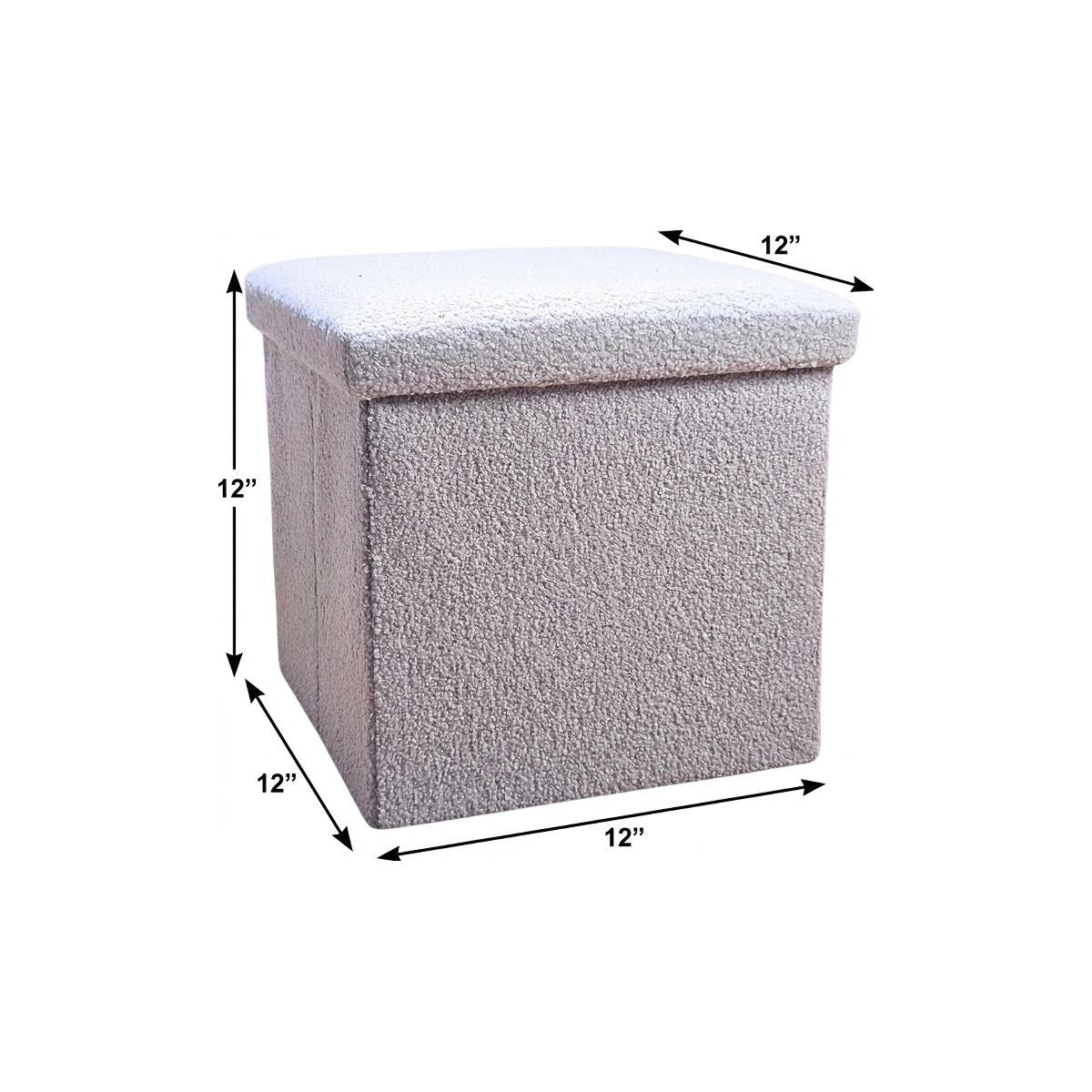 12" Gray Boucle Cube Ottoman With Storage - Living Room