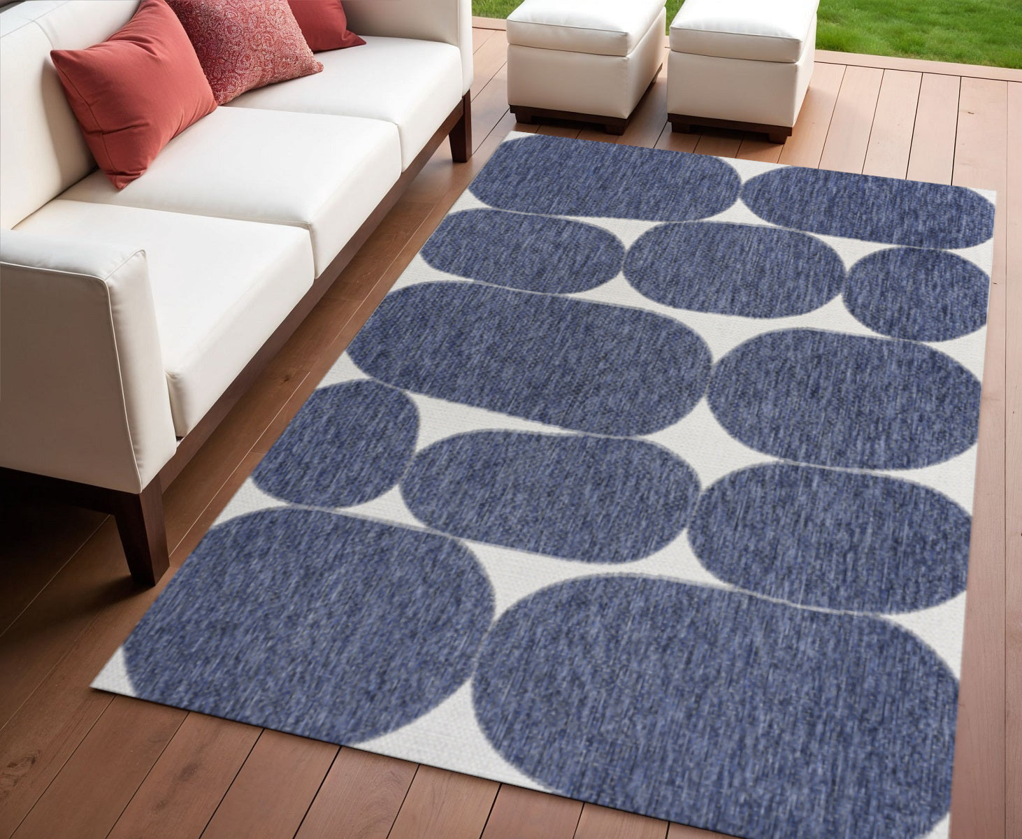 4' X 6' Navy Blue And Cream Geometric Indoor Outdoor Area Rug - Sports & Outdoor