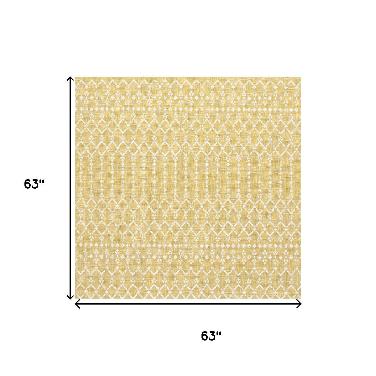 5' Yellow And Cream Square Trellis Indoor Outdoor Area Rug - Outdoor | blocked-out-of-stock, Outdoor, sync-blocked