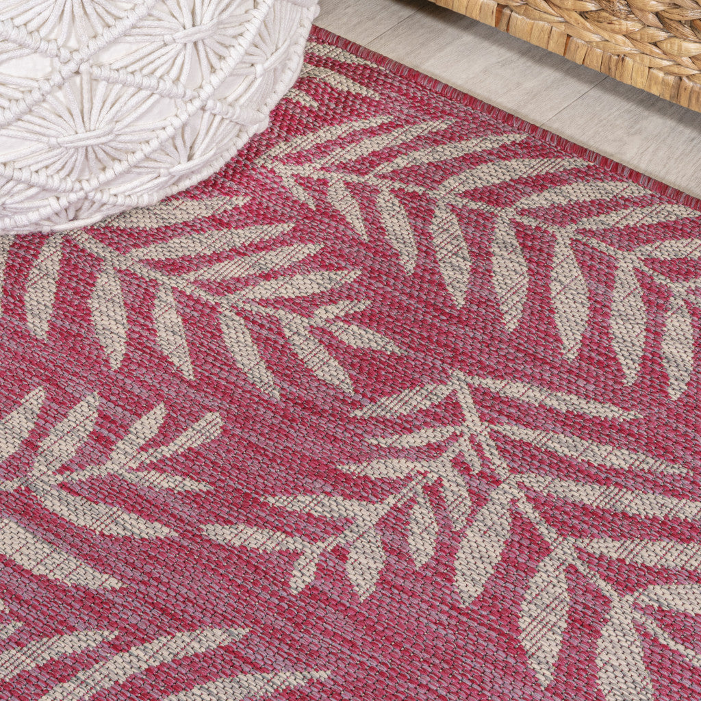 8' Fuchsia And Light Gray Floral Indoor Outdoor Runner Rug - Sports & Outdoor