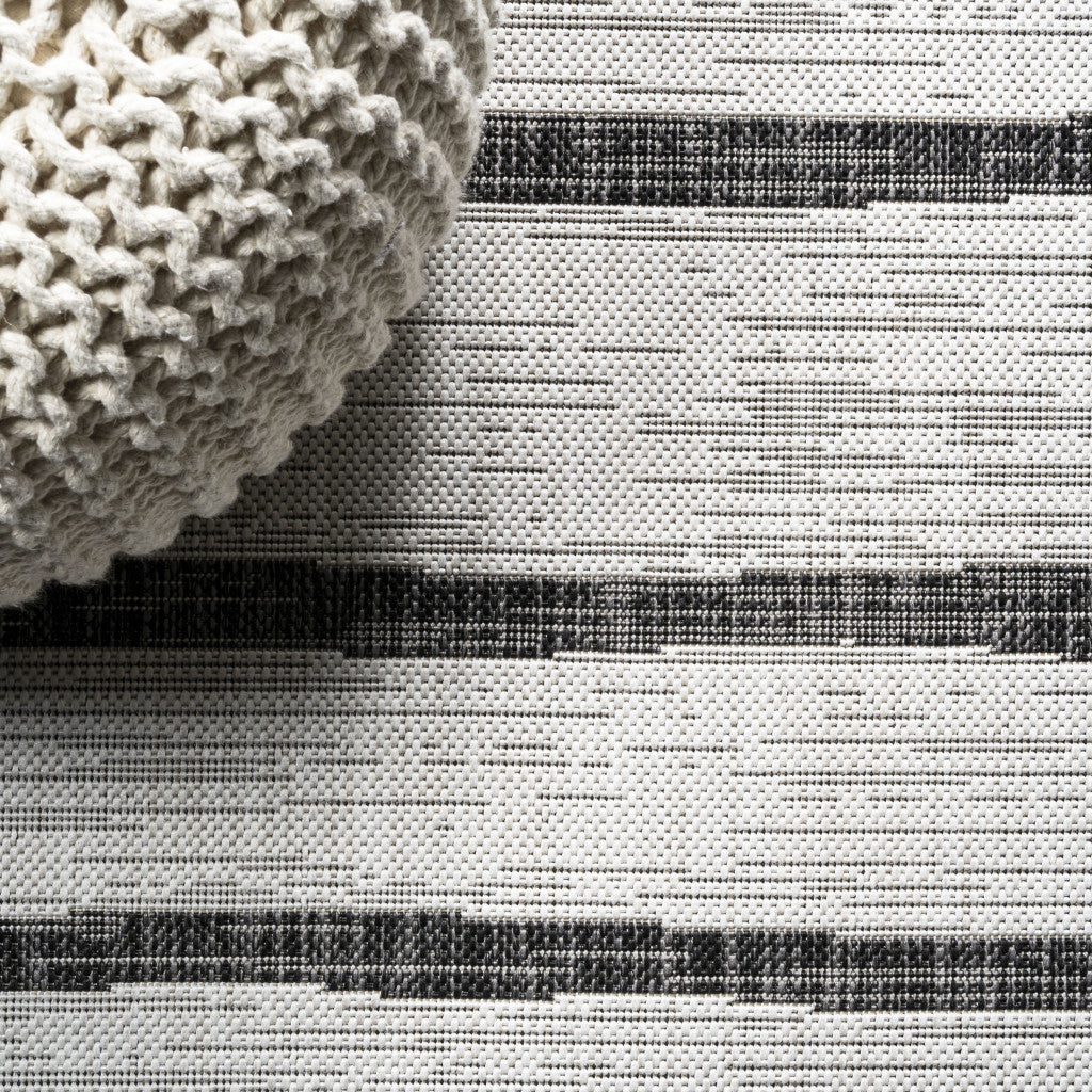 5' Ivory And Black Square Striped Indoor Outdoor Area Rug - Sports & Outdoor