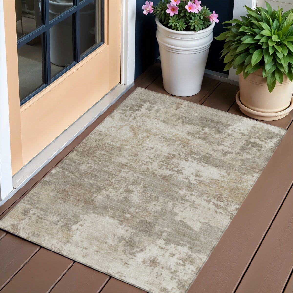 3' X 5' Taupe And Beige Abstract Washable Indoor Outdoor Area Rug - Sports & Outdoor