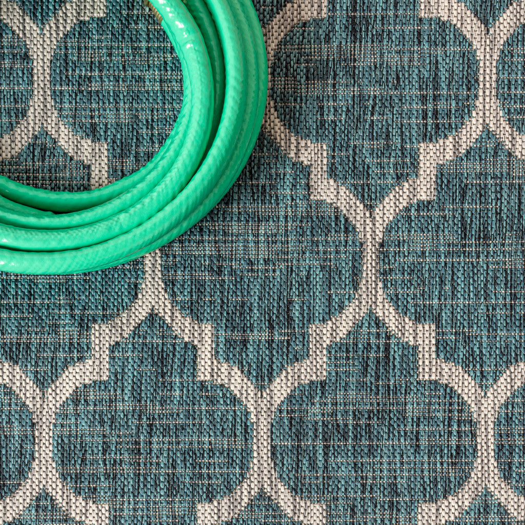 8' Teal Blue And Gray Round Geometric Indoor Outdoor Area Rug - Sports & Outdoor