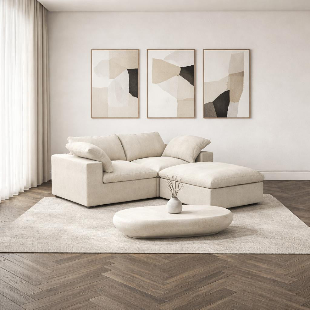 79" Khaki and Black Linen Blend Modular Loveseat With Storage - Living Room
