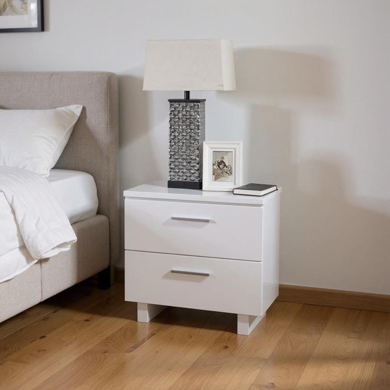 23" White Two Drawers Mirrored Nightstand - Bed & Bath