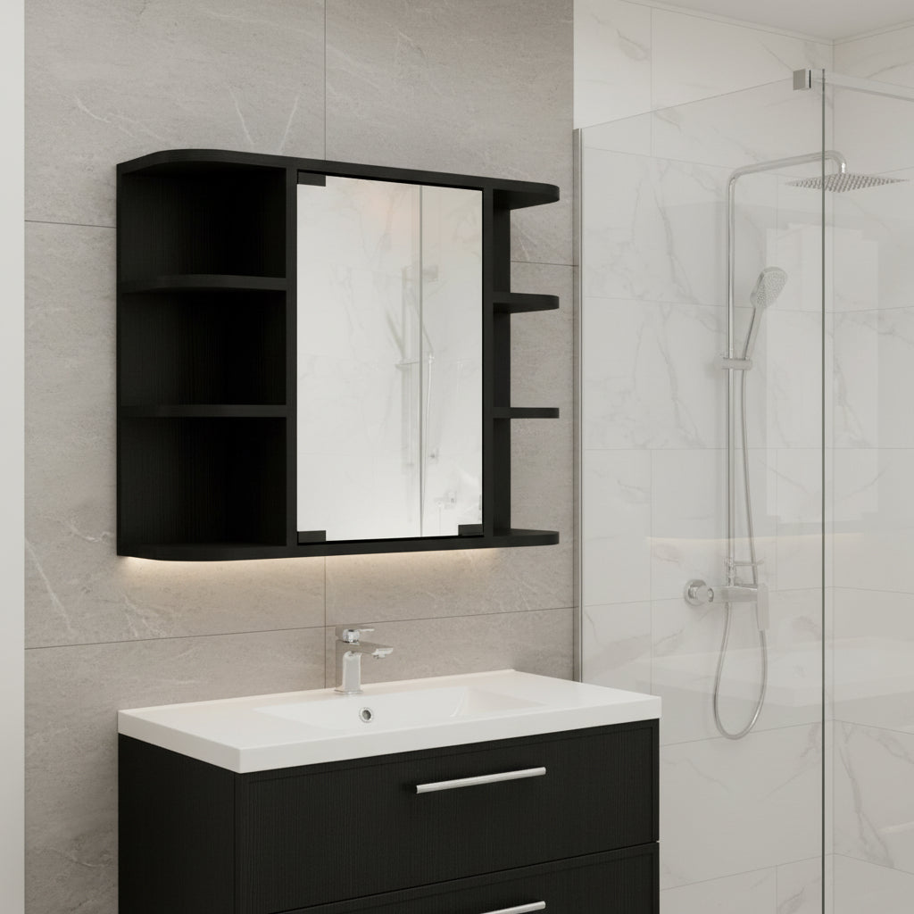 24" Black Wood Floating Double Door Bathroom Vanity And Medicine Cabinet With Mirror - Bed & Bath