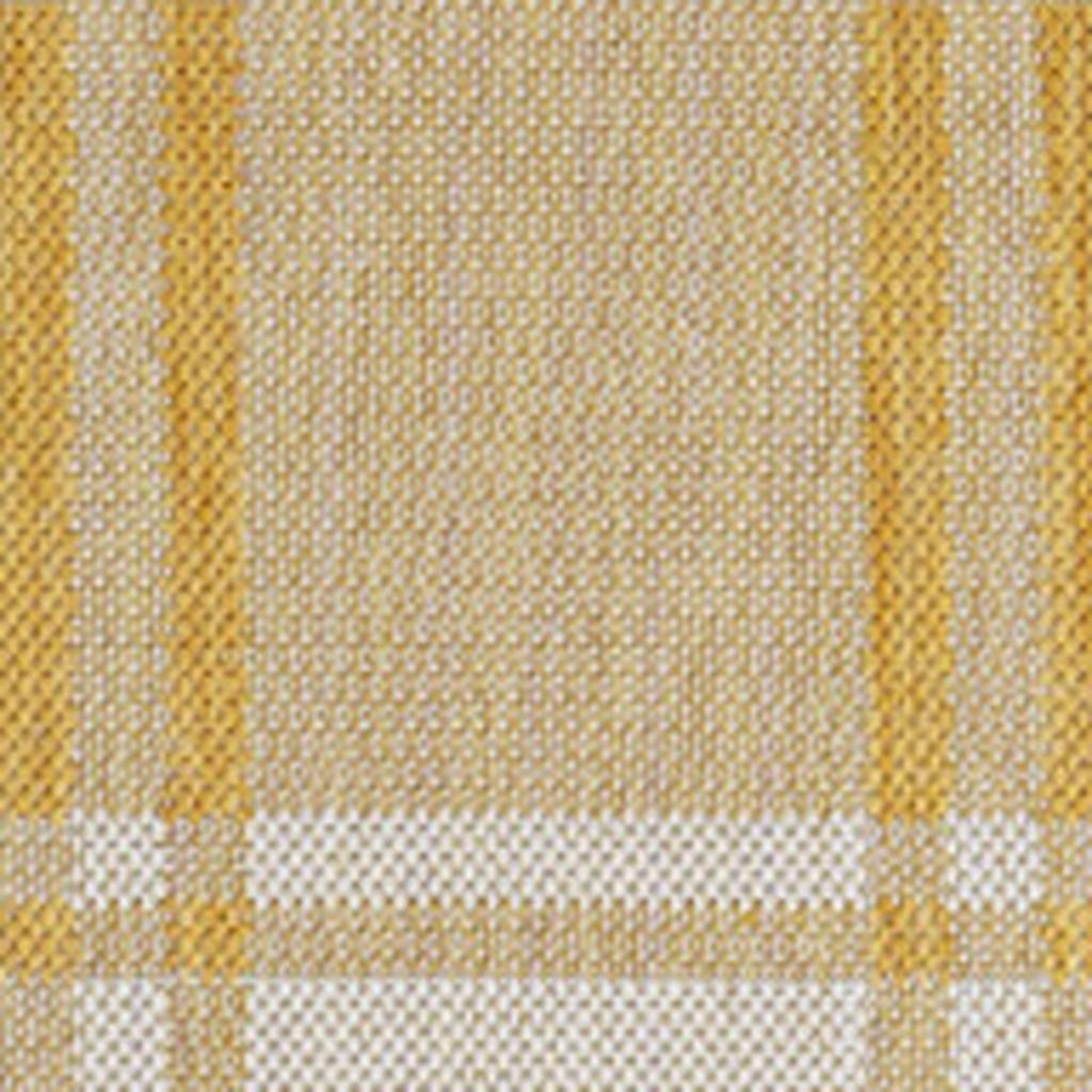 Close-up of yellow and cream gingham rug weave with white and gold plaid lines.