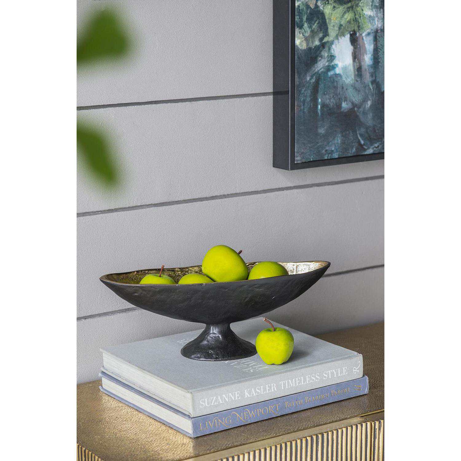 14" Black And Gold Aluminum Oval Pedestal Centerpiece Bowl - Kitchen & Dining