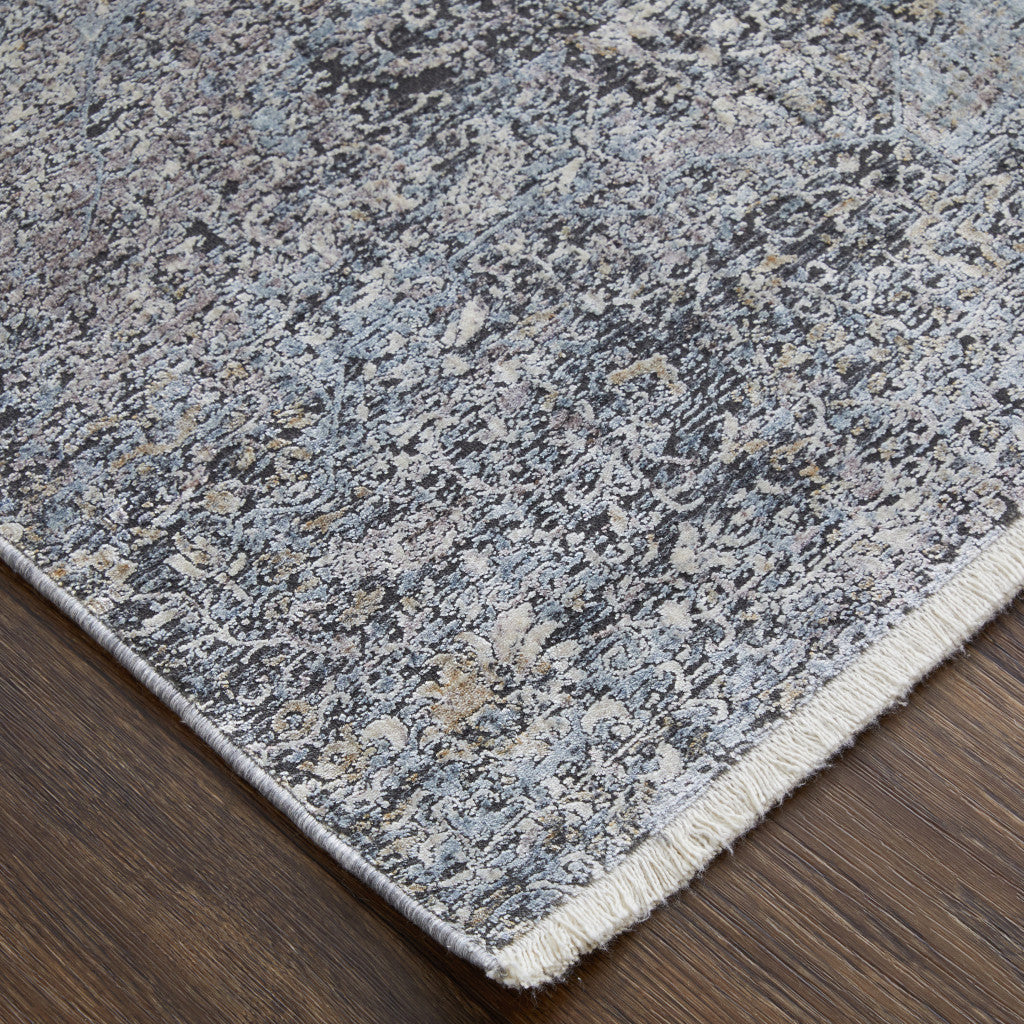 4' X 5' Gray and Silver Abstract Power Loom Worn Faded Area Rug - Home & Garden