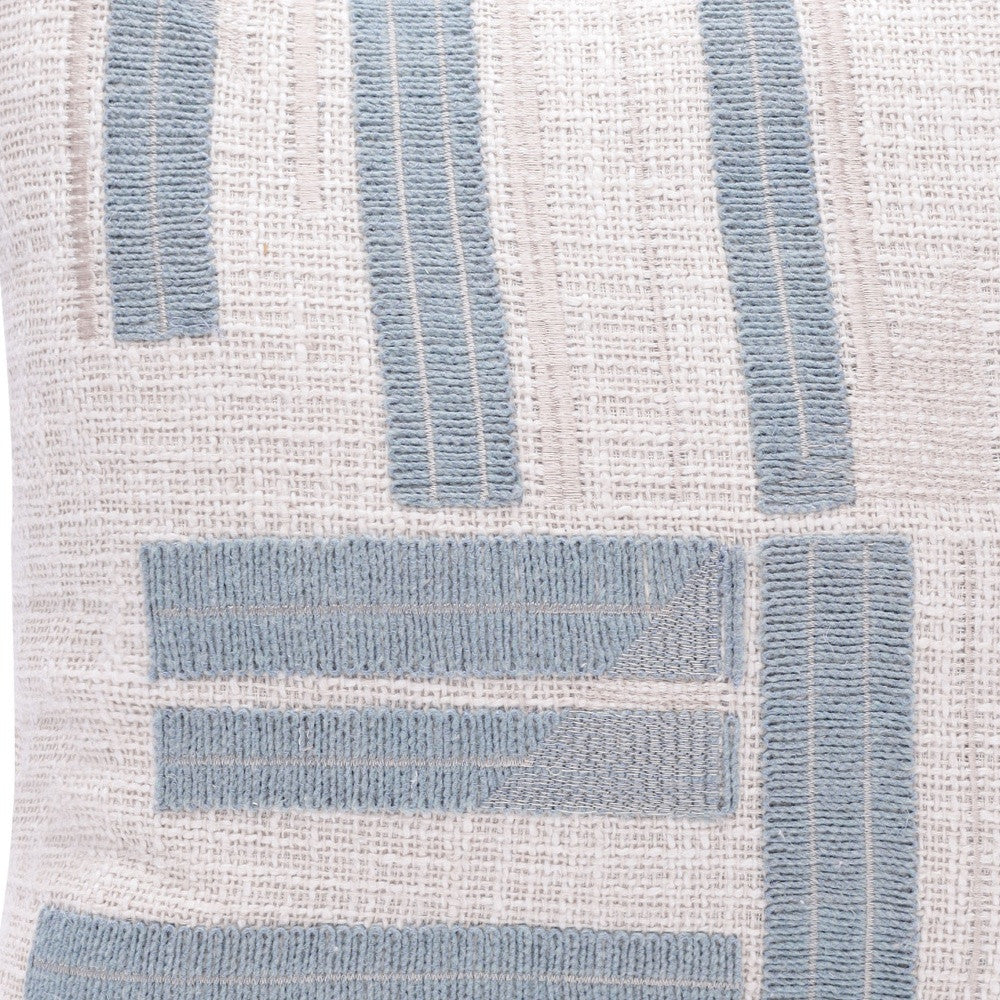 20" Blue And Ivory Cotton Striped Throw Pillow - Home & Garden