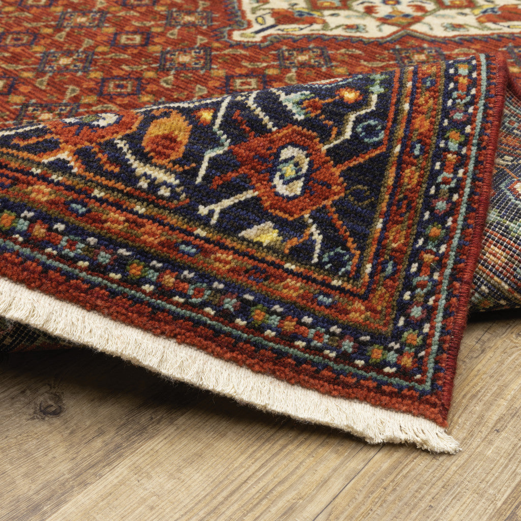12' Blue And Red Genuine Wool Oriental Runner Rug With Fringe - Home & Garden