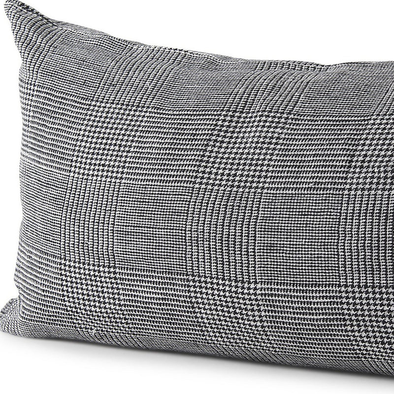 14" X 26" Black And White Herringbone Plaid Linen Throw Pillow Cover - Home Decor
