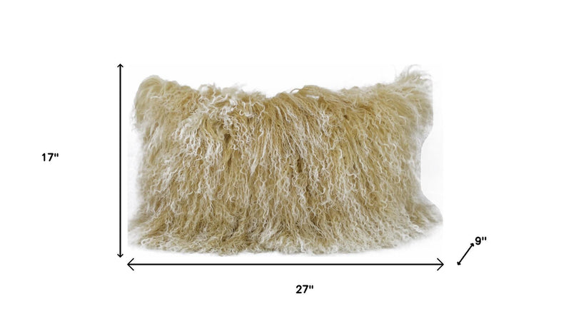 20" Gold Genuine Tibetan Lamb Fur Pillow With Microsuede Backing - Home Decor