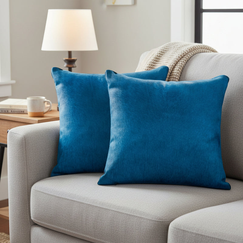 Set of Two 18" Royal Blue Cowhide Throw Pillows - Home Decor