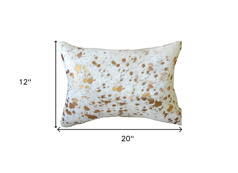 12" X 20" NATURAL & GOLD Cowhide Throw Pillow - Home Decor
