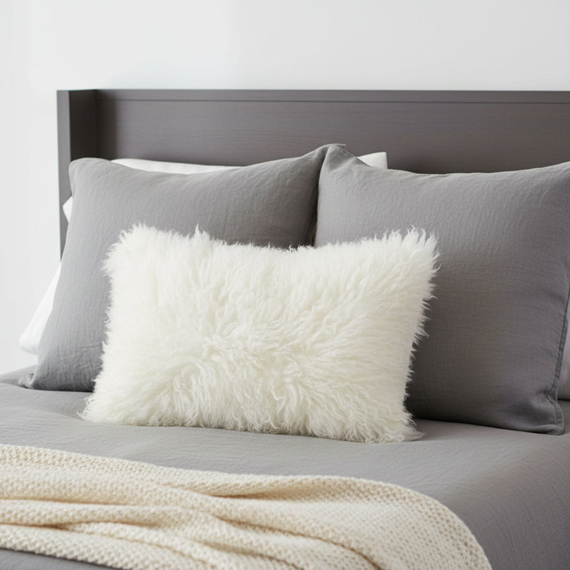 17" Bright White Genuine Tibetan Lamb Fur Pillow With Microsuede Backing - Home Decor